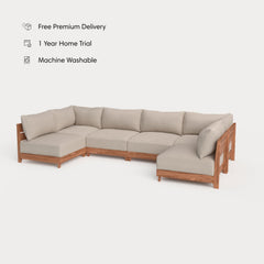 Dwell™ Modular Teak Outdoor 6-Seater U-Sectional | Classic Canvas in Sand
