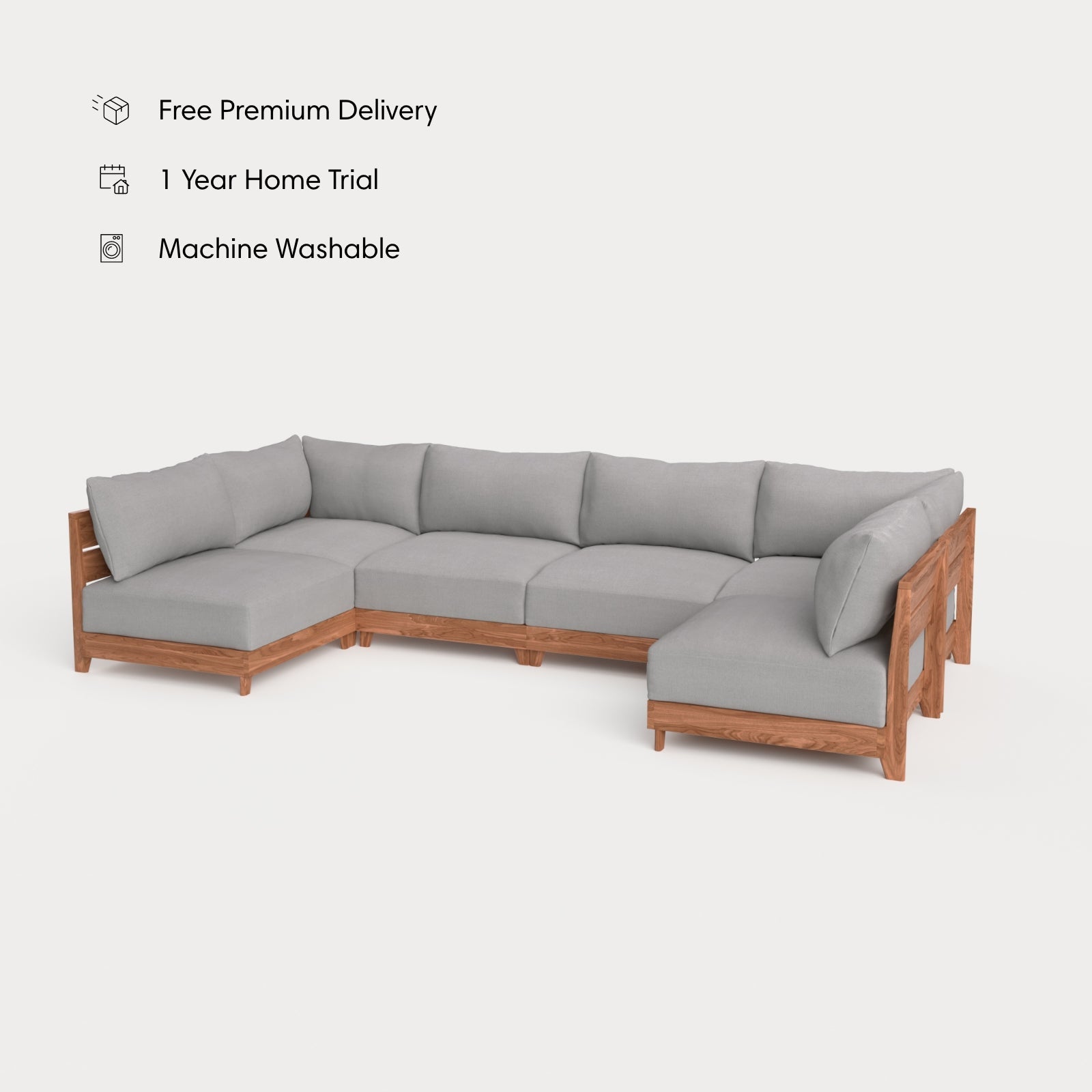 Dwell™ Modular Teak Outdoor 6-Seater U-Sectional | Classic Canvas in Stone Gray