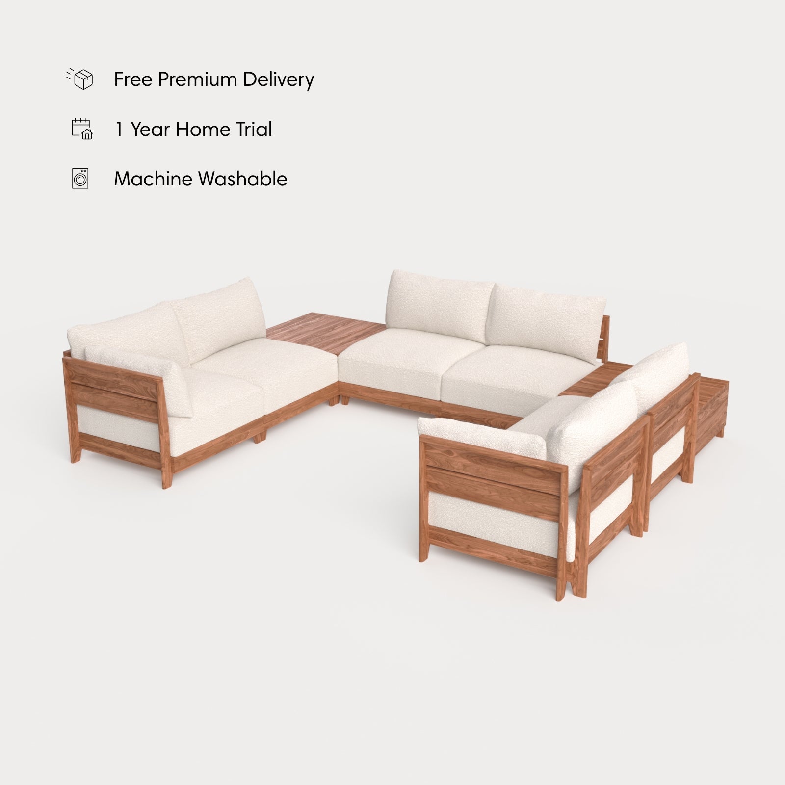 Dwell™ Modular Teak Outdoor 6-Seater U-Sectional + Storage Coffee Tables | Classic Canvas in Cloud