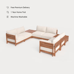 Dwell™ Modular Teak Outdoor 6-Seater U-Sectional + Storage Coffee Tables | Classic Canvas in Cloud