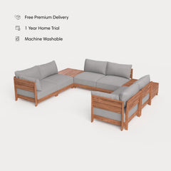 Dwell™ Modular Teak Outdoor 6-Seater U-Sectional + Storage Coffee Tables | Classic Canvas in Stone Gray
