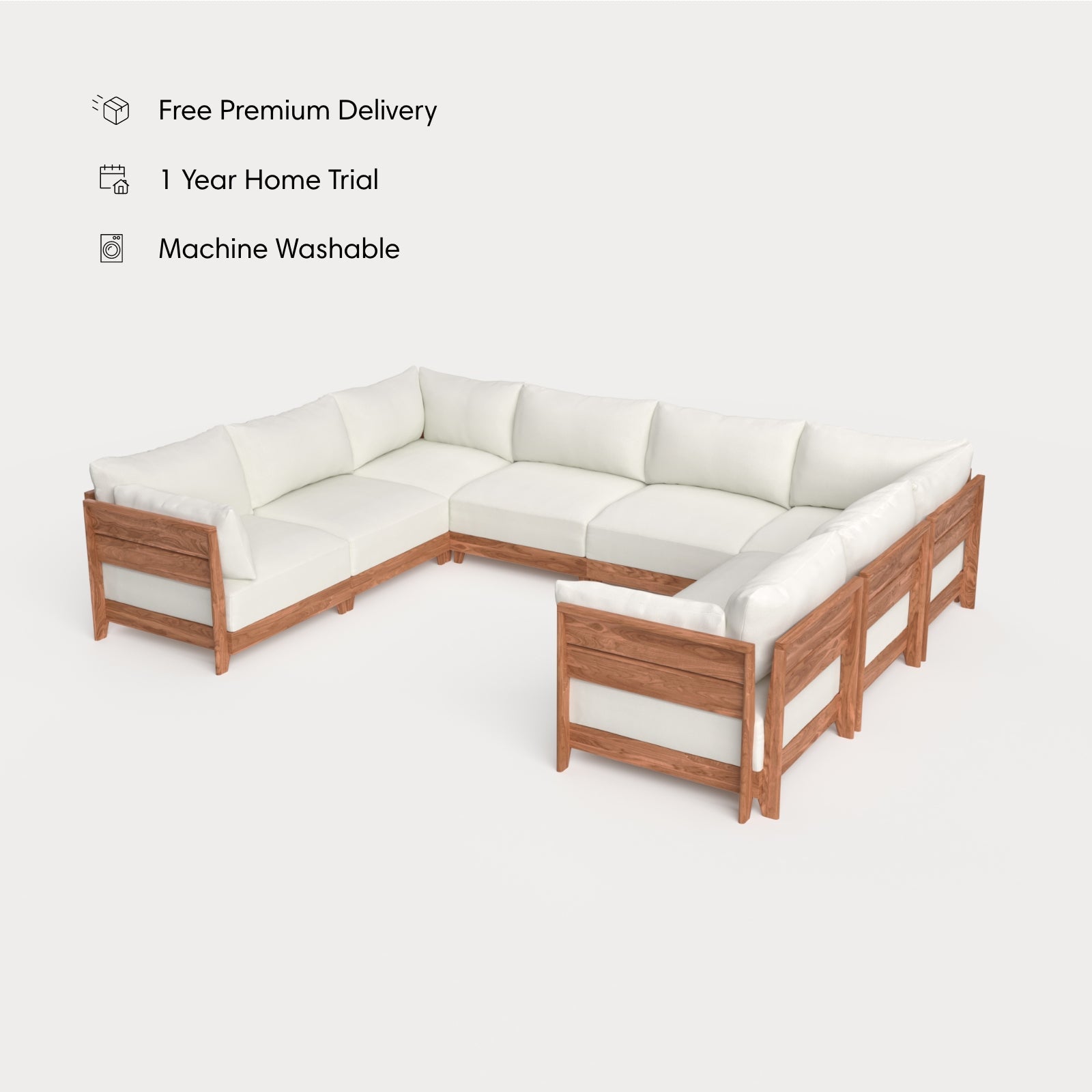 Dwell™ Modular Teak Outdoor 8-Seater U-Sectional | Classic Canvas in Cloud