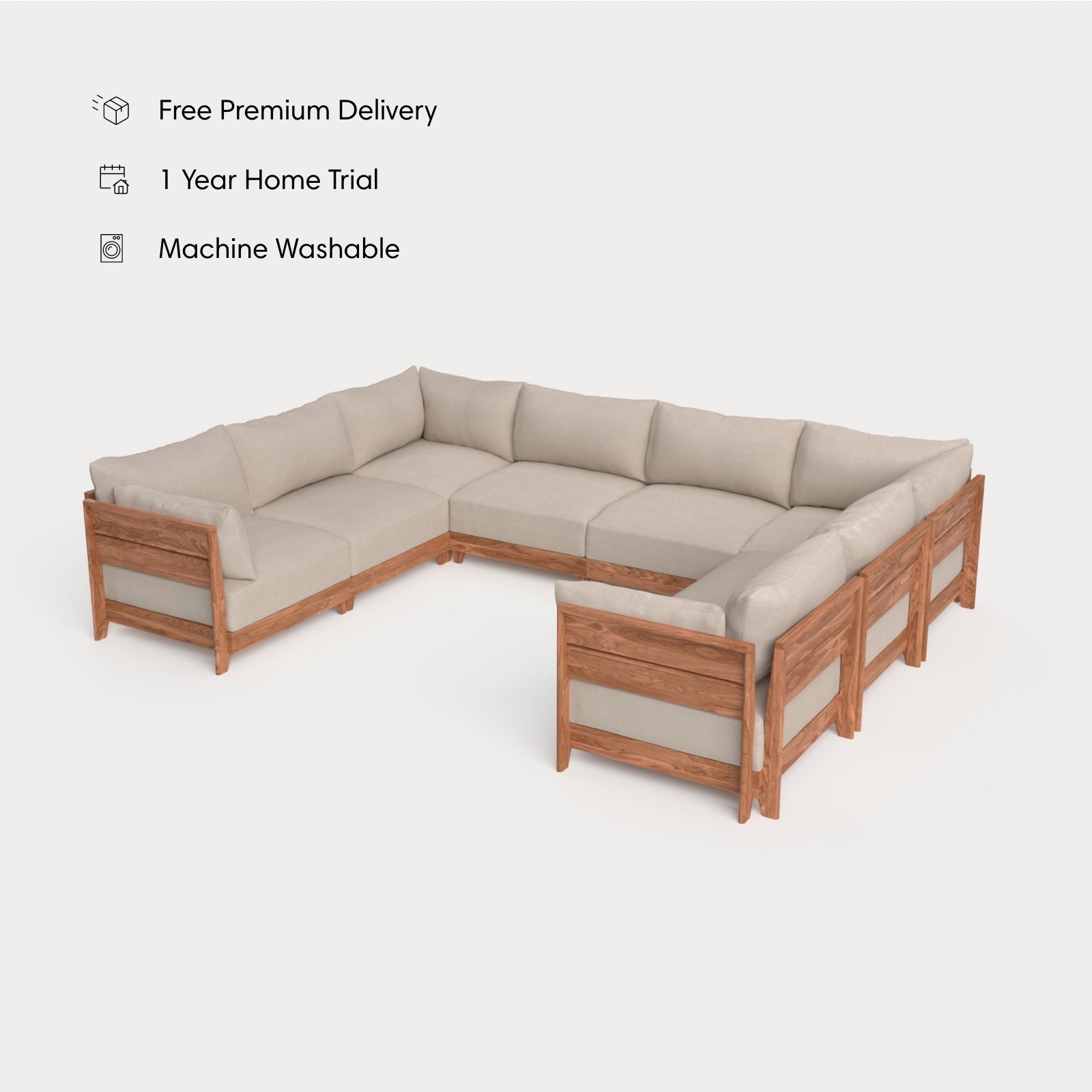 Dwell™ Modular Teak Outdoor 8-Seater U-Sectional | Classic Canvas in Sand