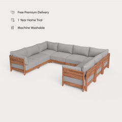 Dwell™ Modular Teak Outdoor 8-Seater U-Sectional | Classic Canvas in Stone Gray