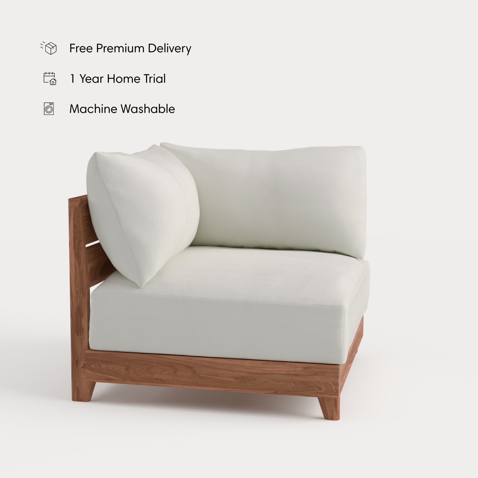 Dwell™ Modular Teak Outdoor Modular Unit - Corner Chair | Classic Canvas in Cloud