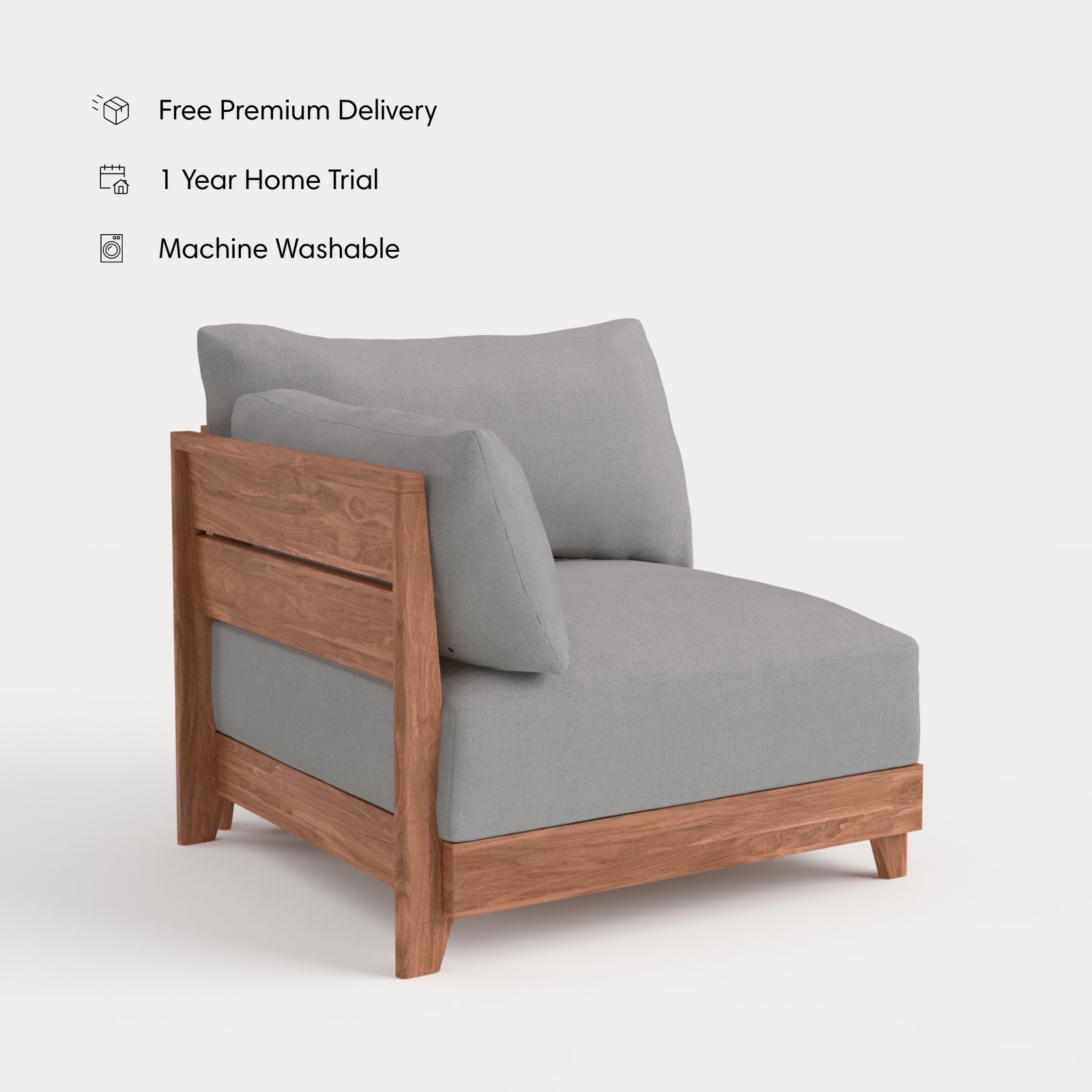 Dwell™ Modular Teak Outdoor Modular Unit - End Chair | Classic Canvas in Stone Gray