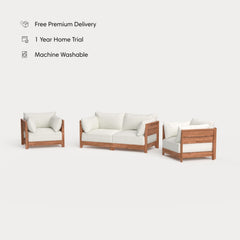 Dwell™ Modular Teak Outdoor Loveseat + Armchair Set | Classic Canvas in Cloud