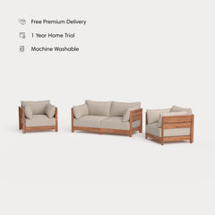 Dwell™ Modular Teak Outdoor Loveseat + Armchair Set | Classic Canvas in Sand