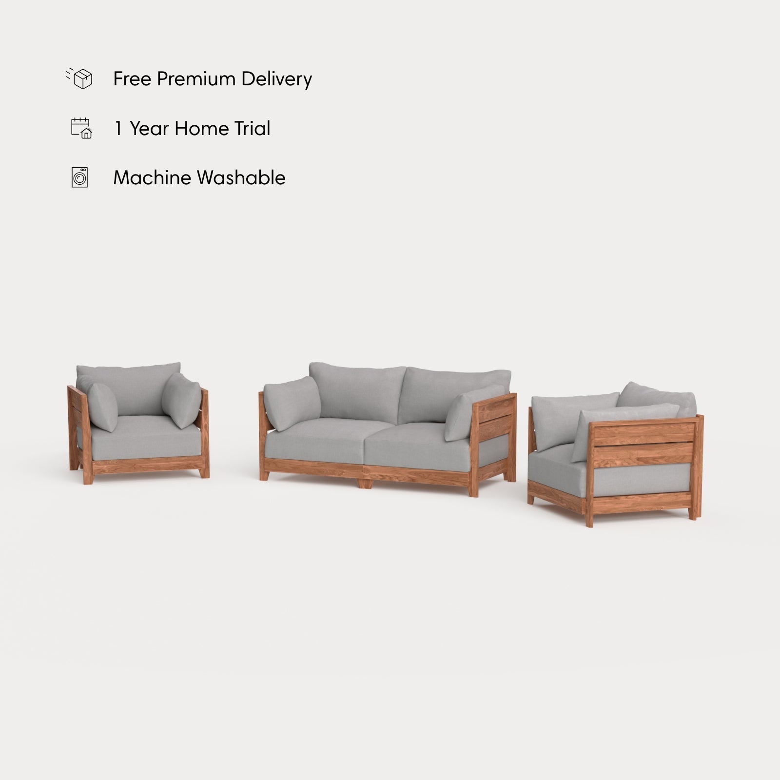 Dwell™ Modular Teak Outdoor Loveseat + Armchair Set | Classic Canvas in Stone Gray