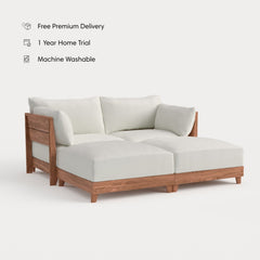 Dwell™ Modular Teak Outdoor Loveseat Daybed | Classic Canvas in Cloud