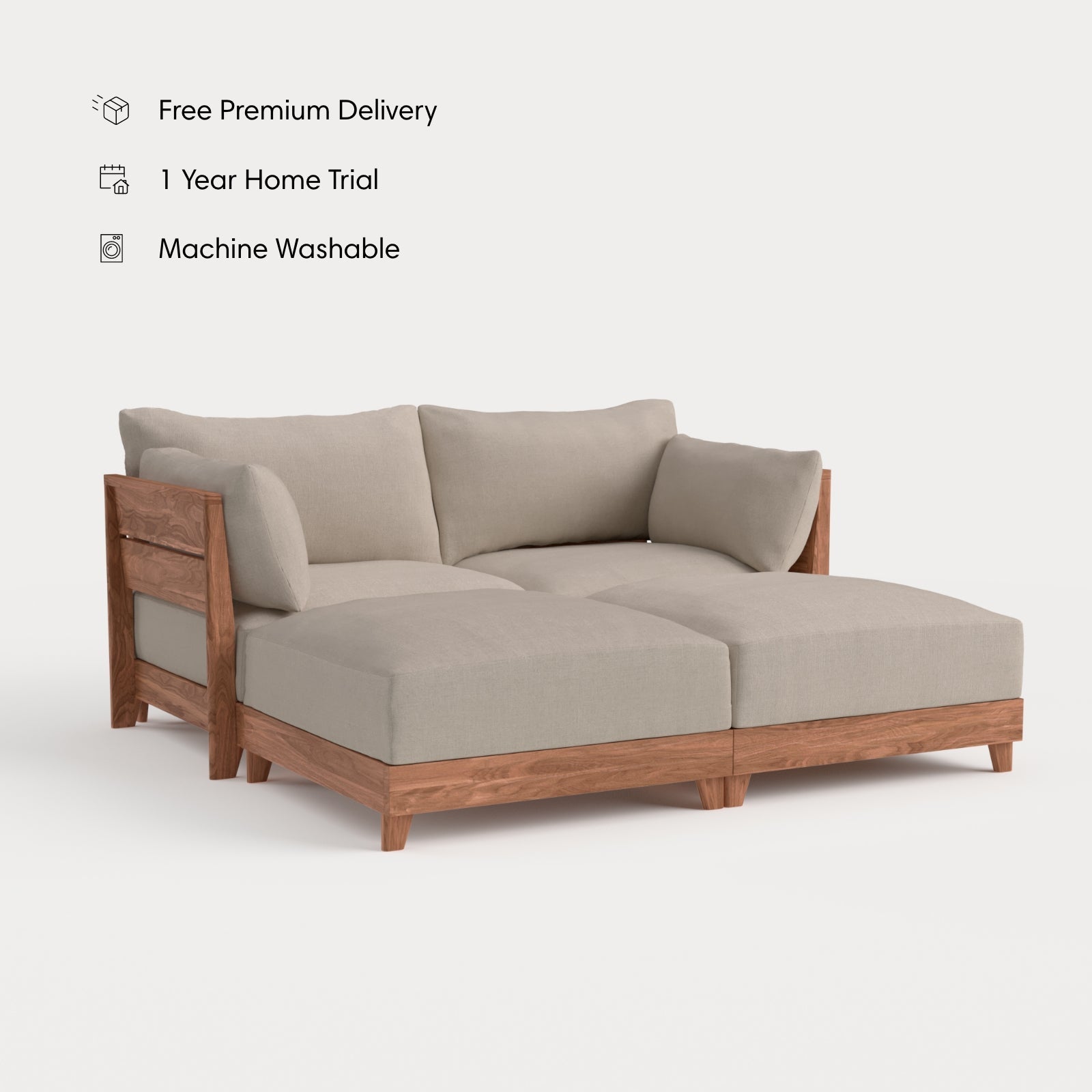 Dwell™ Modular Teak Outdoor Loveseat Daybed | Classic Canvas in Sand