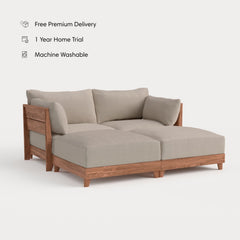 Dwell™ Modular Teak Outdoor Loveseat Daybed | Classic Canvas in Sand