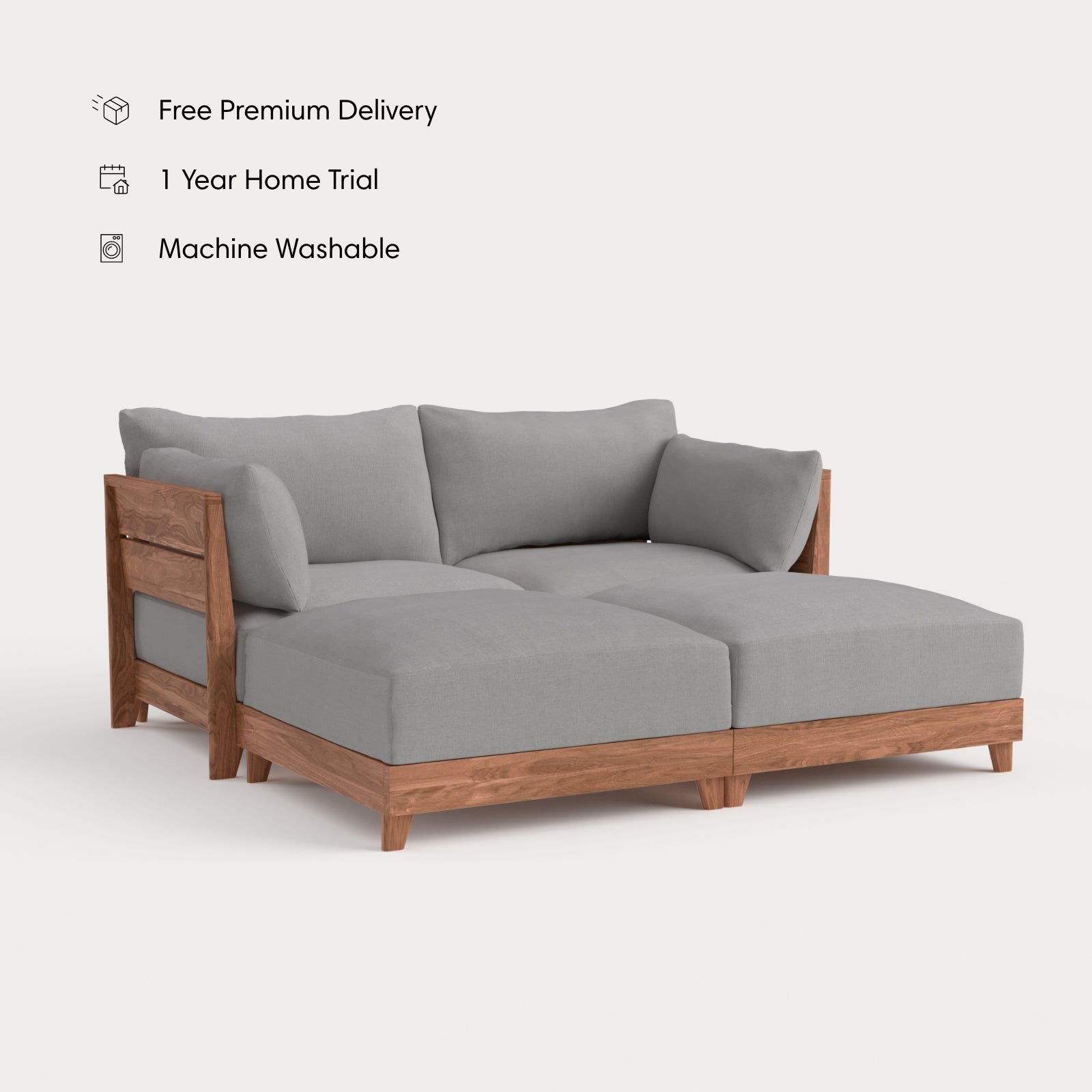 Dwell™ Modular Teak Outdoor Loveseat Daybed | Classic Canvas in Stone Gray
