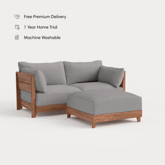 Dwell™ Modular Teak Outdoor Loveseat + Ottoman | Classic Canvas in Stone Gray