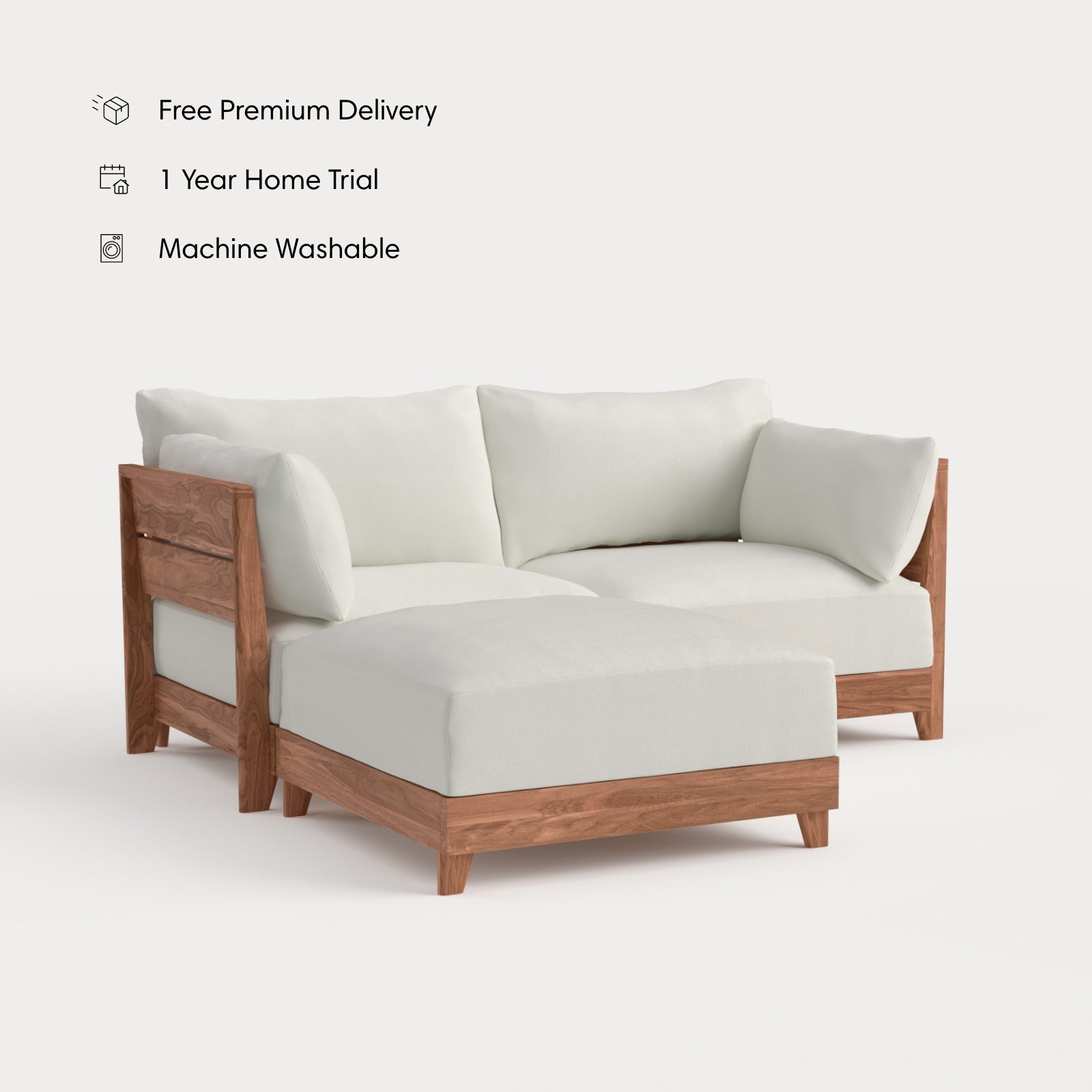 Dwell™ Modular Teak Outdoor Loveseat Sectional | Classic Canvas in Cloud