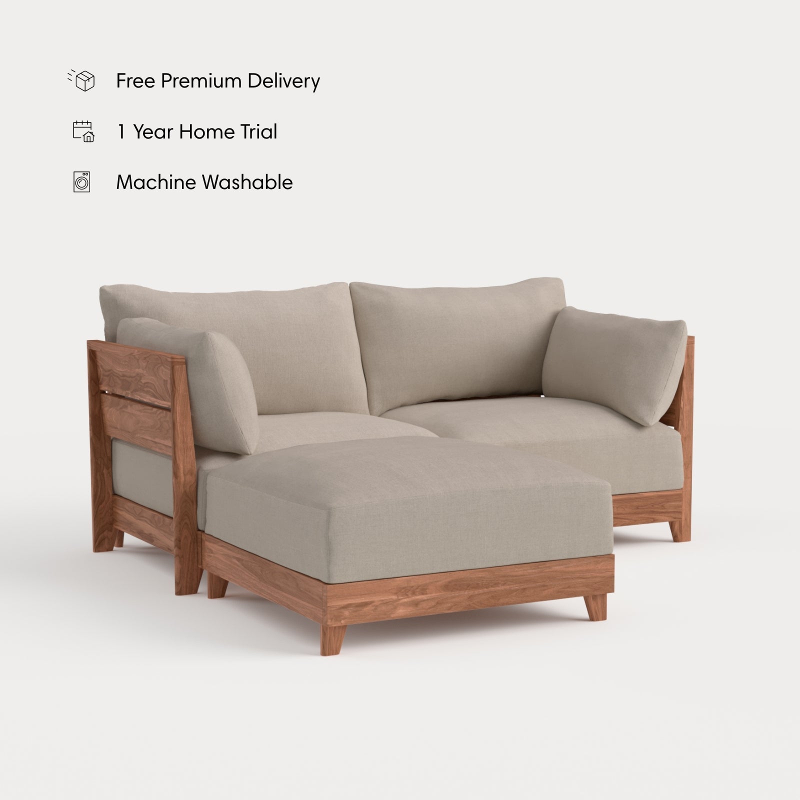 Dwell™ Modular Teak Outdoor Loveseat Sectional | Classic Canvas in Sand