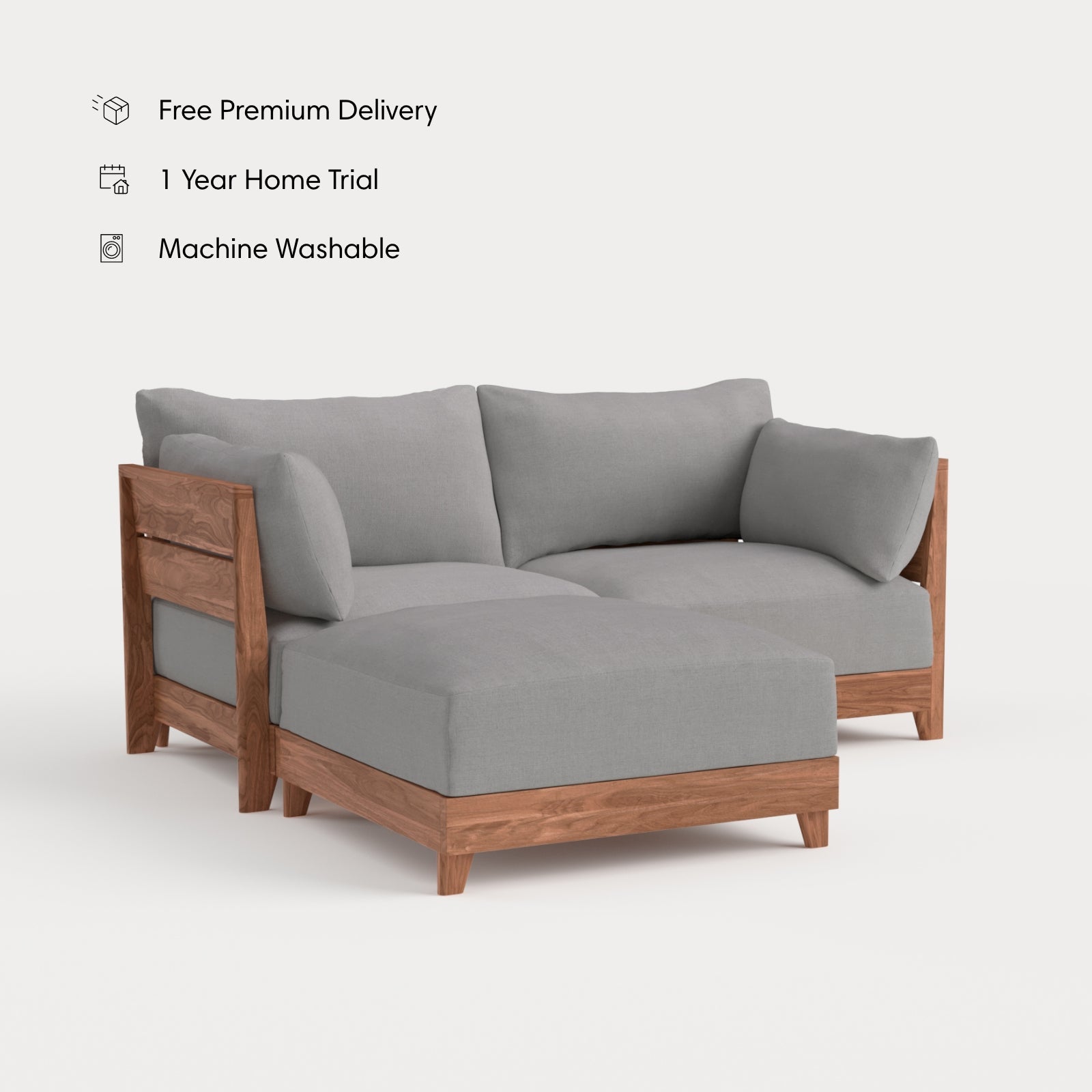 Dwell™ Modular Teak Outdoor Loveseat Sectional | Classic Canvas in Stone Gray