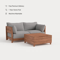 Dwell™ Modular Teak Outdoor Loveseat  + Storage Coffee Table | Classic Canvas in Stone Gray