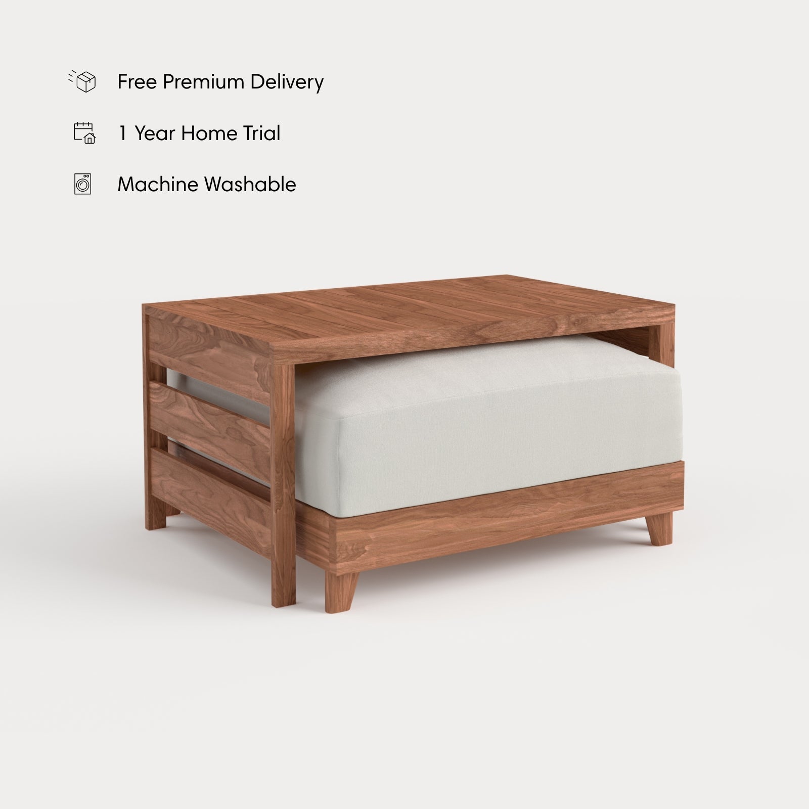 Dwell™ Modular Teak Outdoor Ottoman + Side Table | Classic Canvas in Cloud