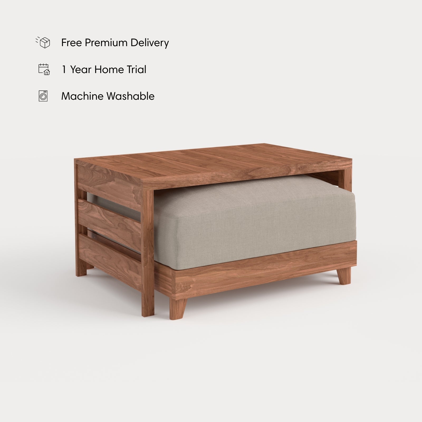Dwell™ Modular Teak Outdoor Ottoman + Side Table | Classic Canvas in Sand
