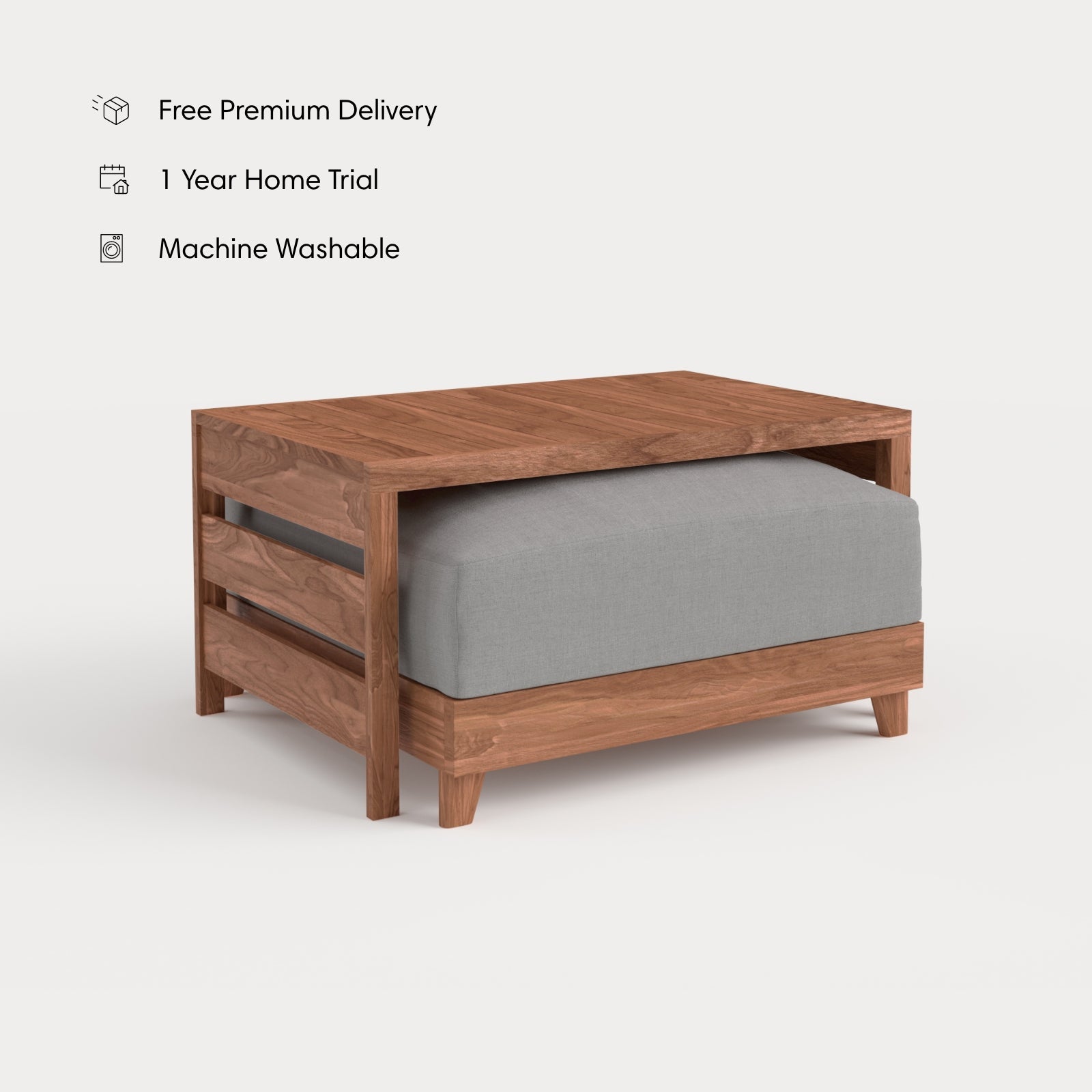 Dwell™ Modular Teak Outdoor Ottoman + Side Table | Classic Canvas in Stone Gray
