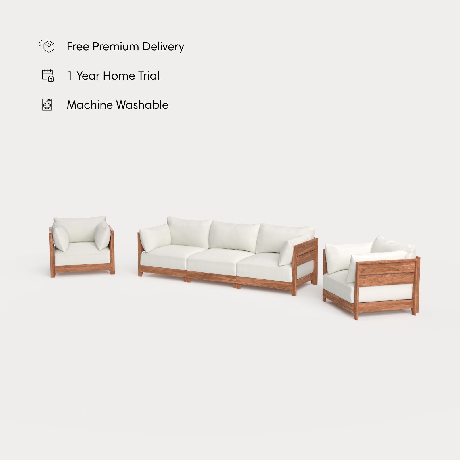 Dwell™ Modular Teak Outdoor Sofa + Armchair Set | Classic Canvas in Cloud