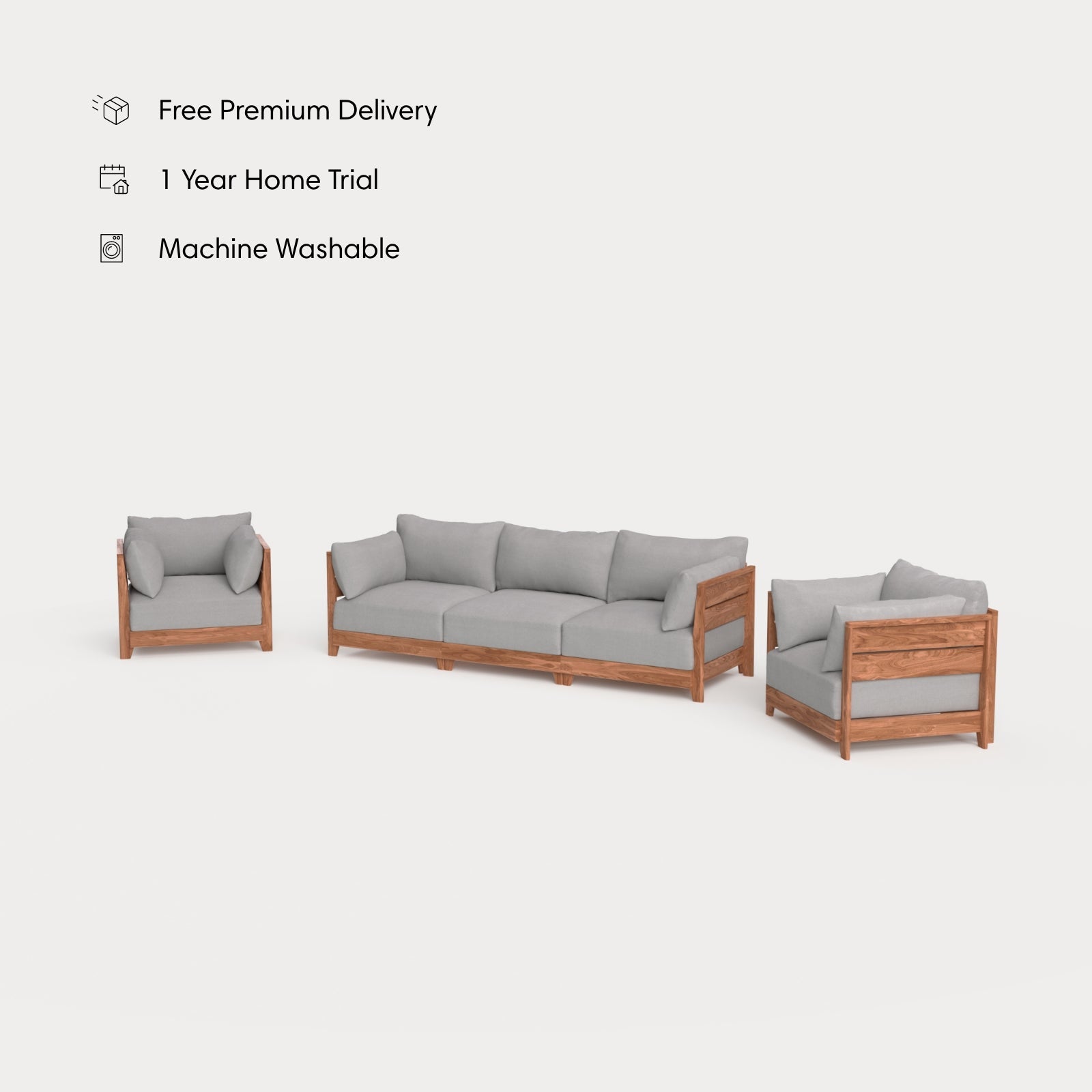 Dwell™ Modular Teak Outdoor Sofa + Armchair Set | Classic Canvas in Stone Gray