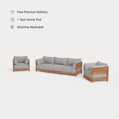 Dwell™ Modular Teak Outdoor Sofa + Armchair Set | Classic Canvas in Stone Gray