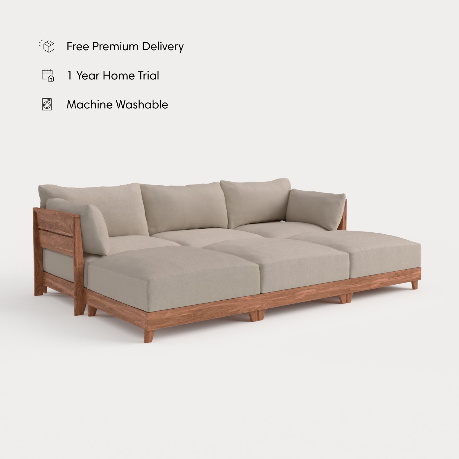 Dwell™ Modular Teak Outdoor Sofa Daybed | Classic Canvas in Sand