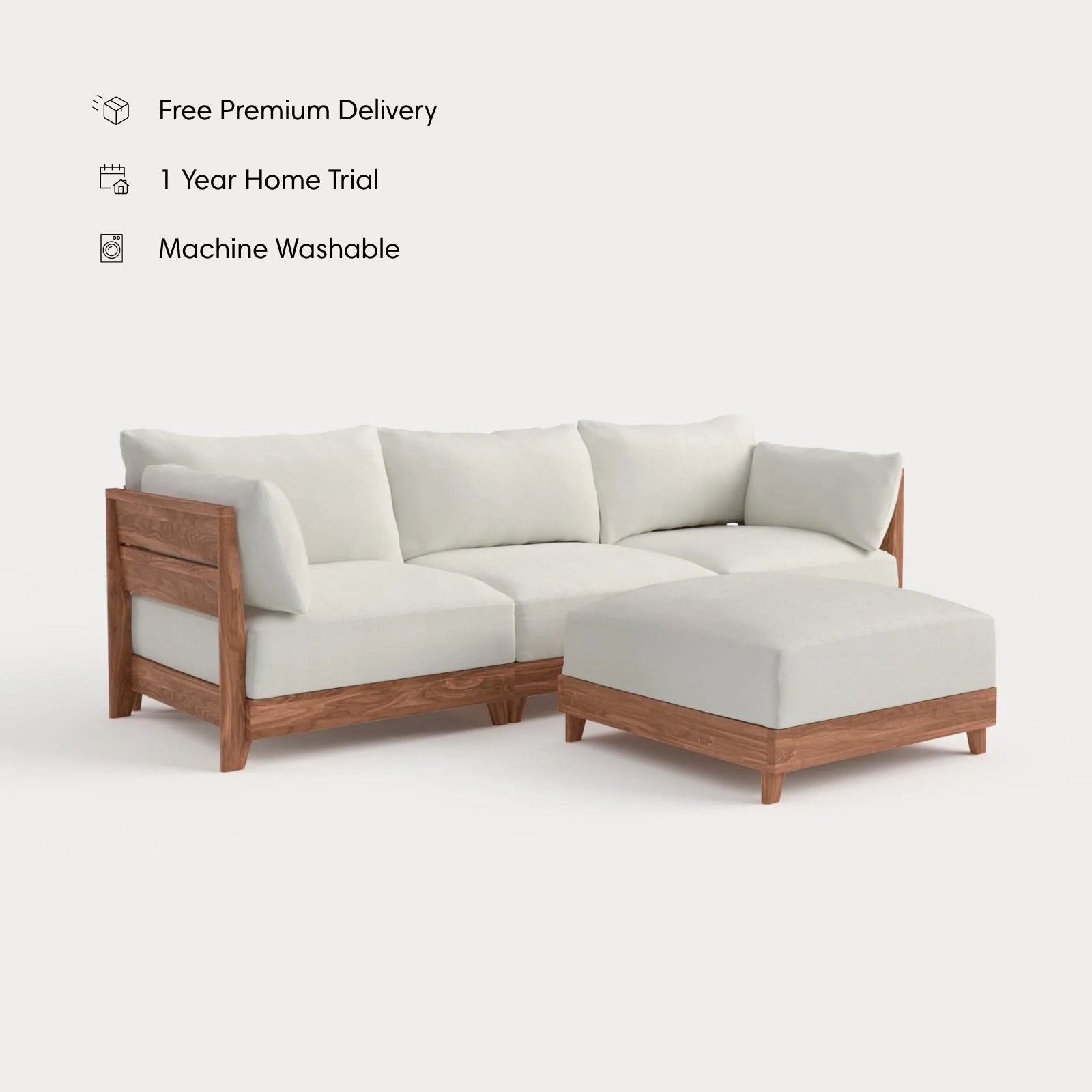 Dwell™ Modular Teak Outdoor Sofa + Ottoman | Classic Canvas in Cloud
