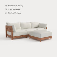 Dwell™ Modular Teak Outdoor Sofa + Ottoman | Classic Canvas in Cloud