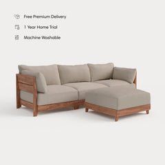 Dwell™ Modular Teak Outdoor Sofa + Ottoman | Classic Canvas in Sand
