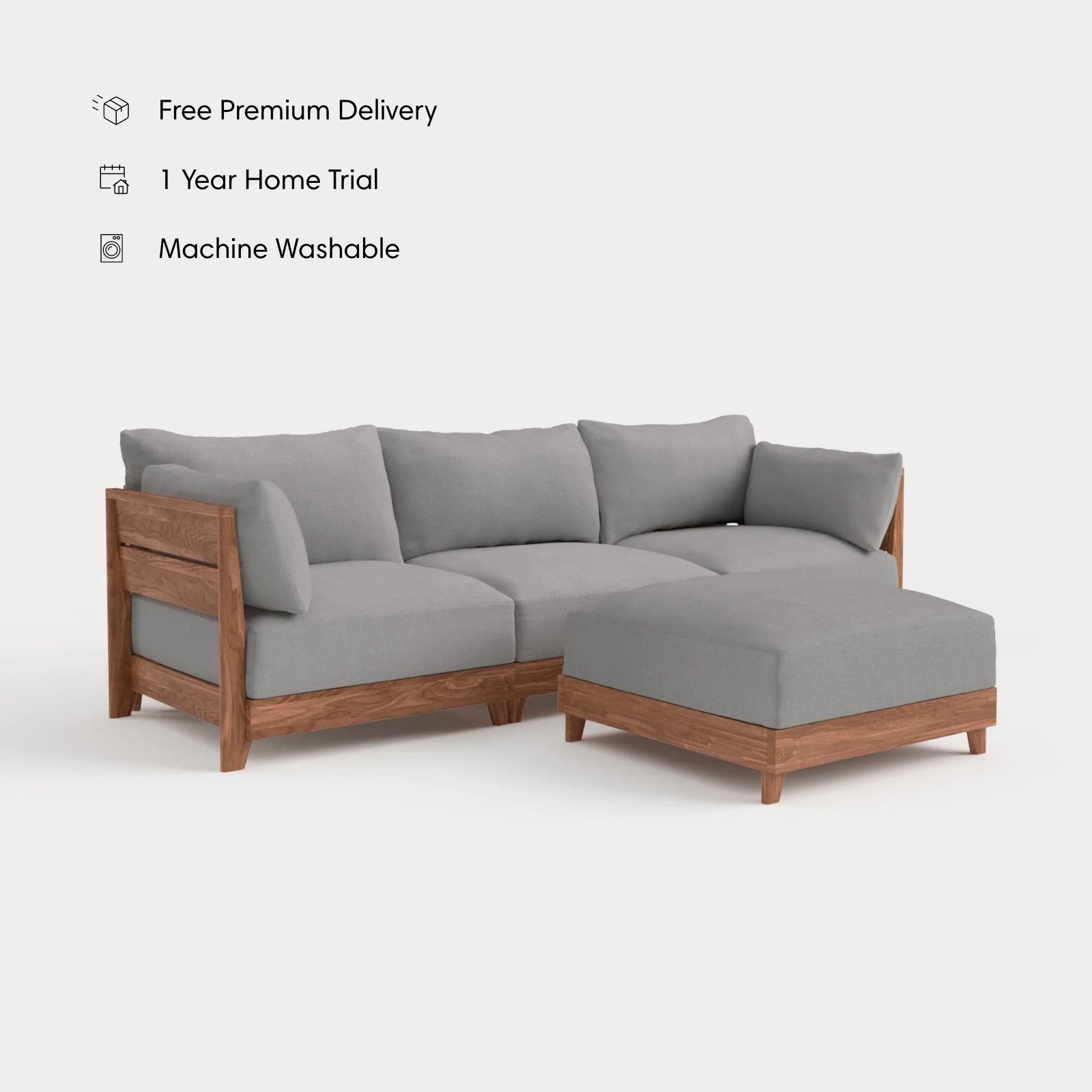 Dwell™ Modular Teak Outdoor Sofa + Ottoman | Classic Canvas in Stone Gray