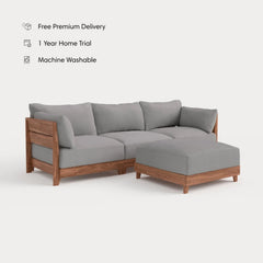 Dwell™ Modular Teak Outdoor Sofa + Ottoman | Classic Canvas in Stone Gray