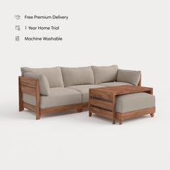 Dwell™ Modular Teak Outdoor Sofa with Ottoman + Side Table  | Classic Canvas in Sand