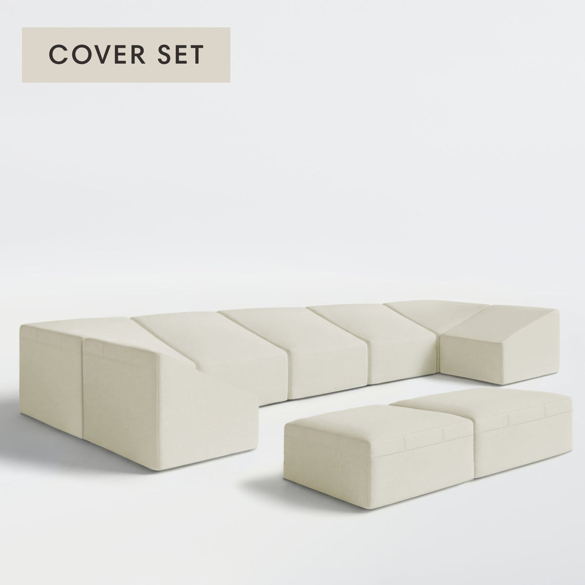 All-Season Outdoor Protective Cover Set for Washable 7-Seater Open-Ends U-Sectional + Bench Ottoman