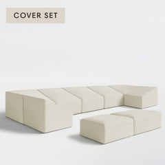 All-Season Outdoor Protective Cover Set for Washable 7-Seater Open-Ends U-Sectional + Bench Ottoman