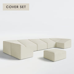 All-Season Outdoor Protective Cover Set for Washable 7-Seater Open-Ends U-Sectional + Ottoman