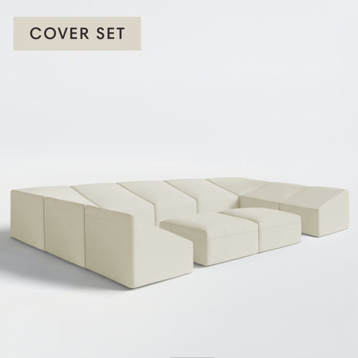 All-Season Outdoor Protective Cover Set for Washable 9-Seater Open-Ends U-Sectional + Bench Ottoman