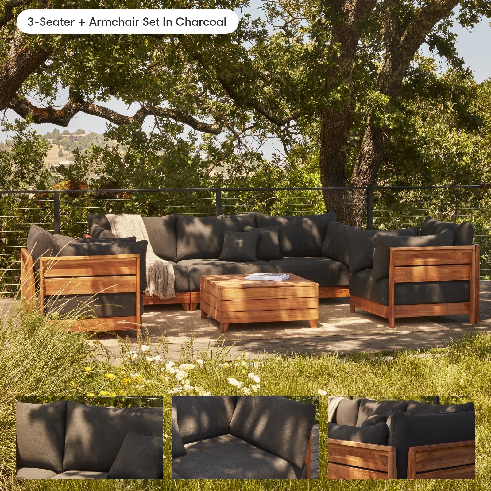 Dwell™ Modular Teak Outdoor Modular Unit - Armless Chair | Classic Canvas in Stone Gray