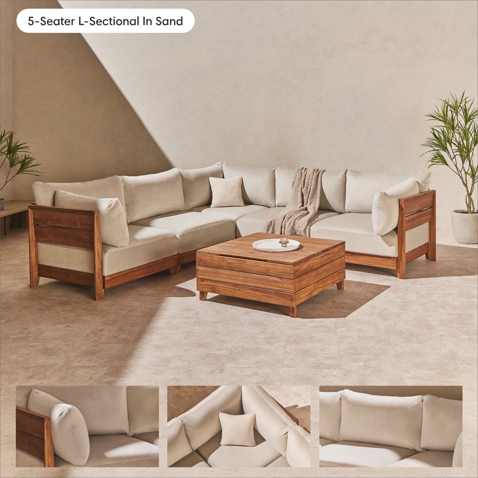 Dwell™ Modular Teak Outdoor Modular Unit - End Chair | Classic Canvas in Sand